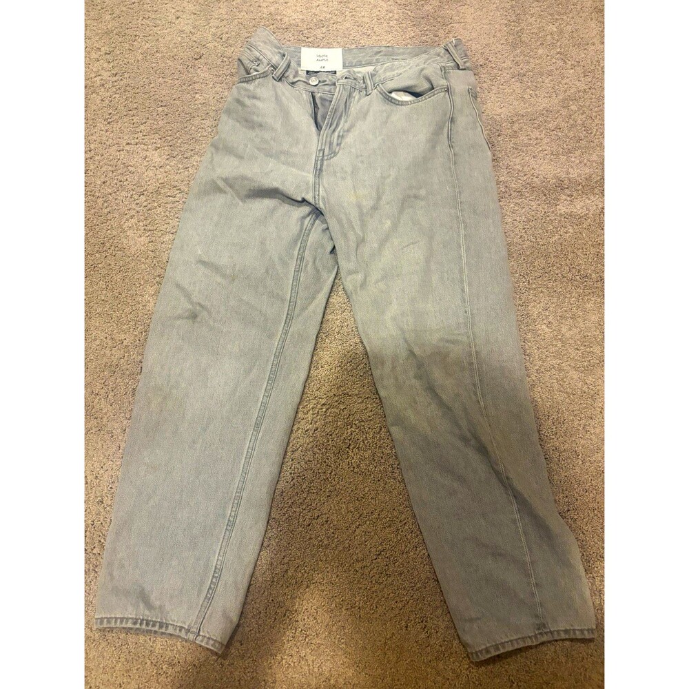 H&M Men’s Gray Loose Fit Straight Leg Denim Jeans Light Wash Button Zip